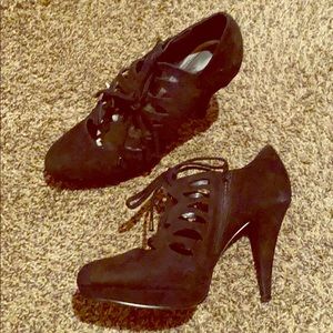 Black eyelet heels. NEVER WORN